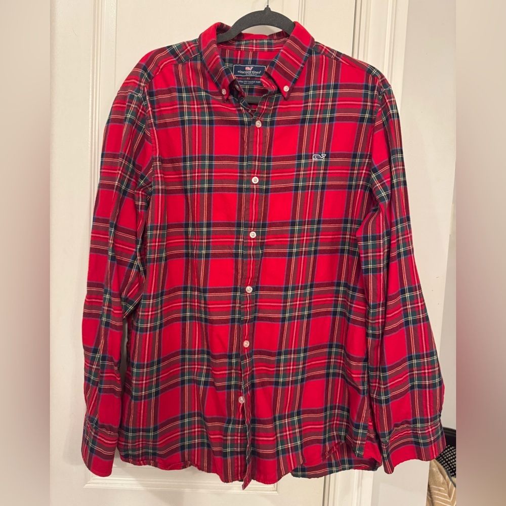 Vineyard Vines Red and Green Plaid Shirt